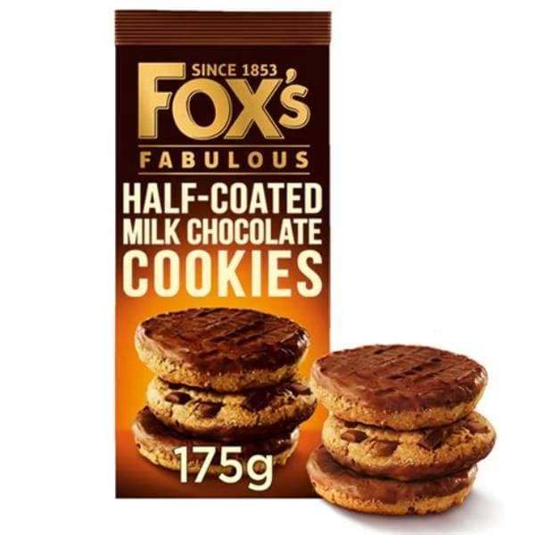 Foxs Chocolatey Half Coated Milk Chocolate Cookies 2.49 175G
