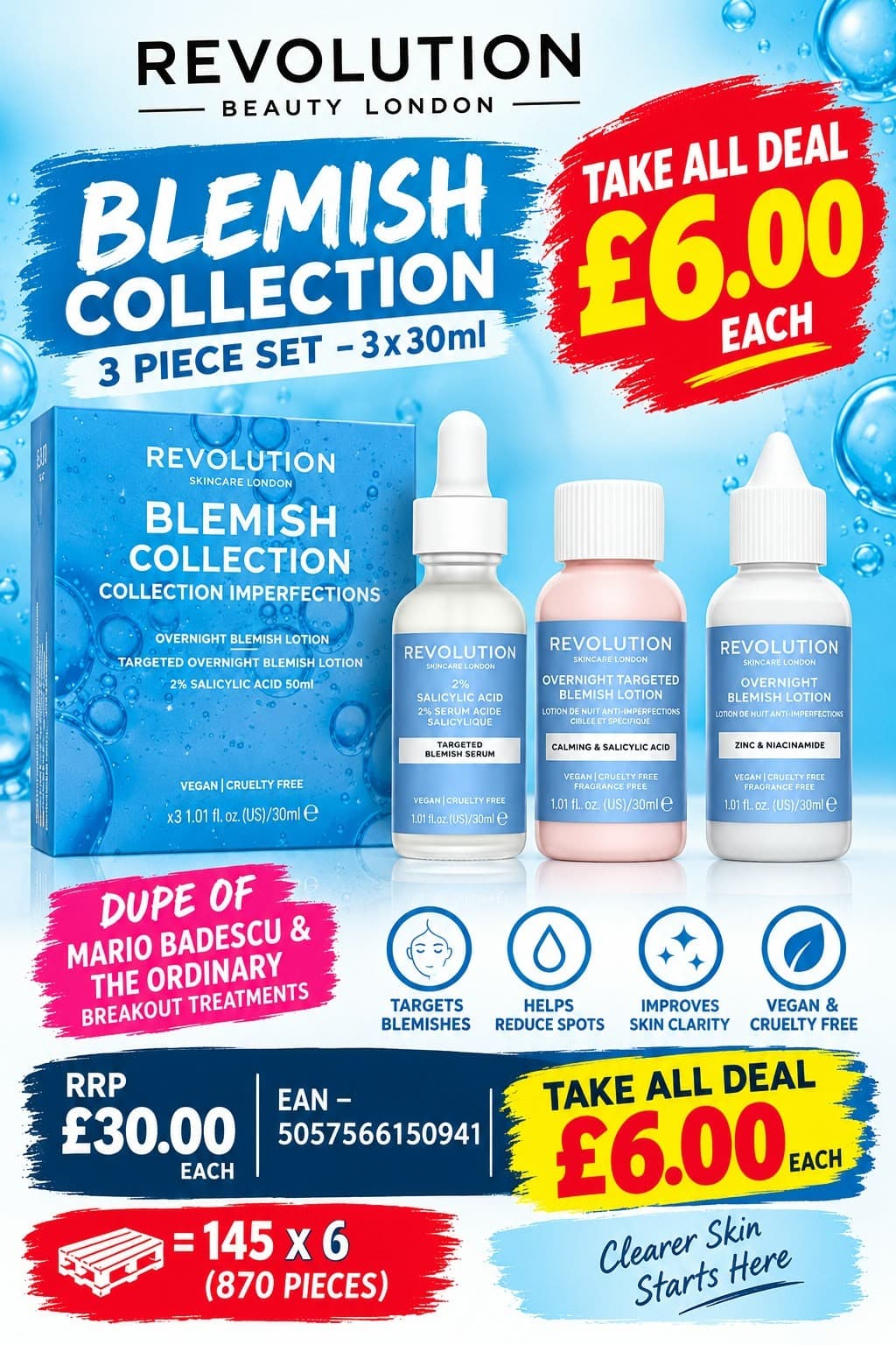 870 pieces Revolution Skincare Blemish Collection 3 piece set (3x30ml)