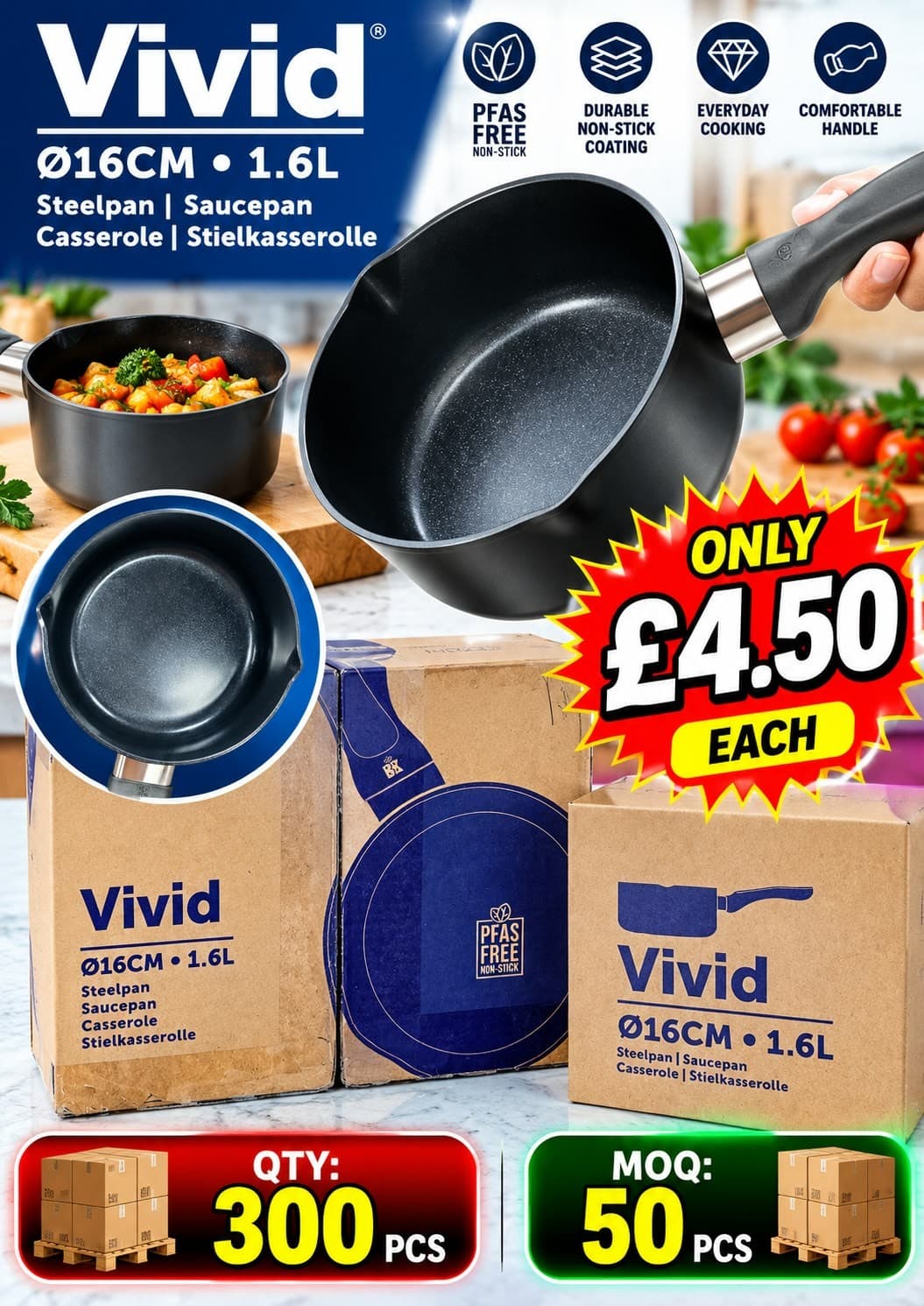 300 pieces Vivid 16cm 1.6L non-stick saucepan (PFAS free)