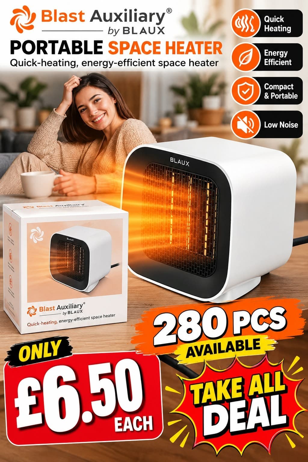 280 pieces Blast Auxiliary Portable Space Heater, quick-heating, energy-efficient, compact, low noise