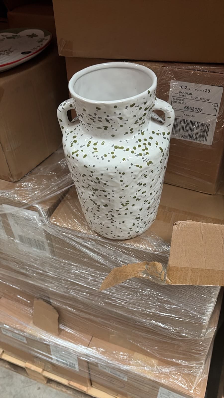 M&S Speckled white ceramic vase with handles