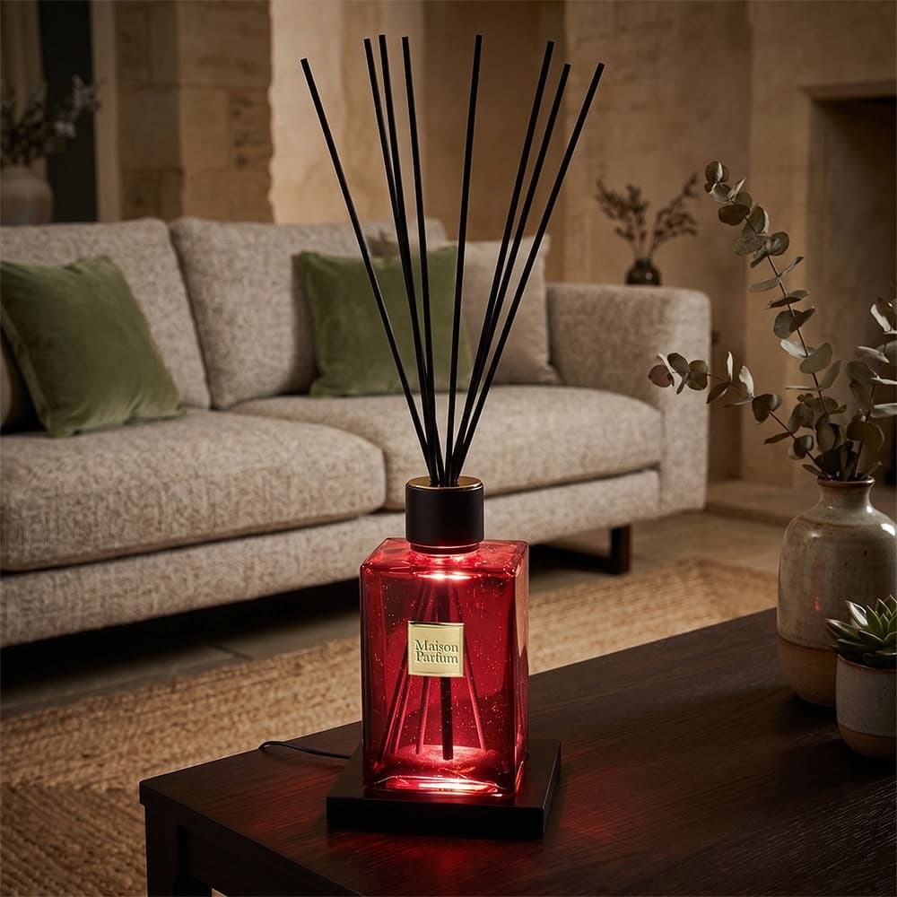 Maison Parfum 1L reed diffuser on LED base (red, blue, grey/smoke, amber)