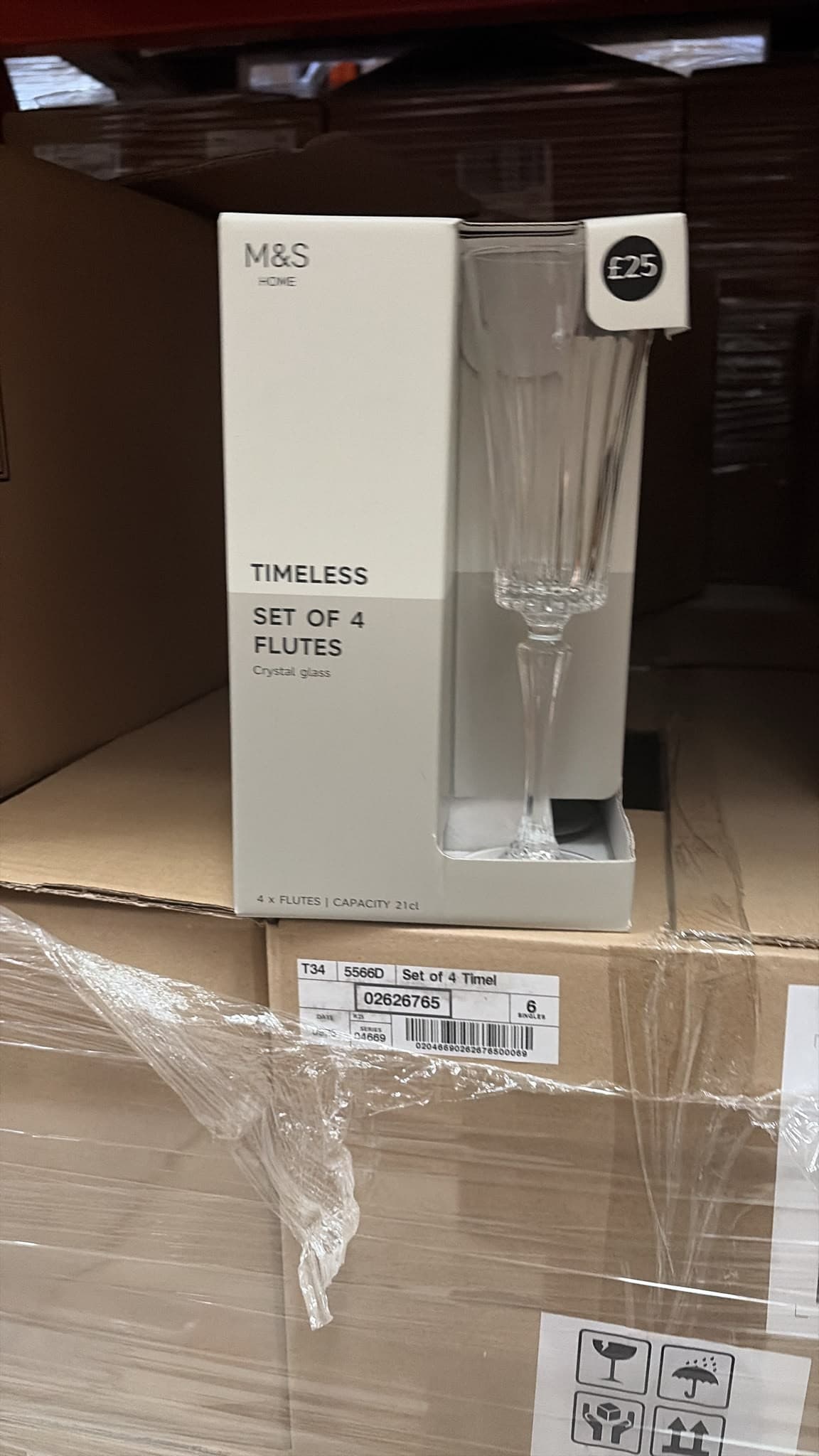 M&S Timeless Set of 4 Crystal Glass Flutes, 21cl