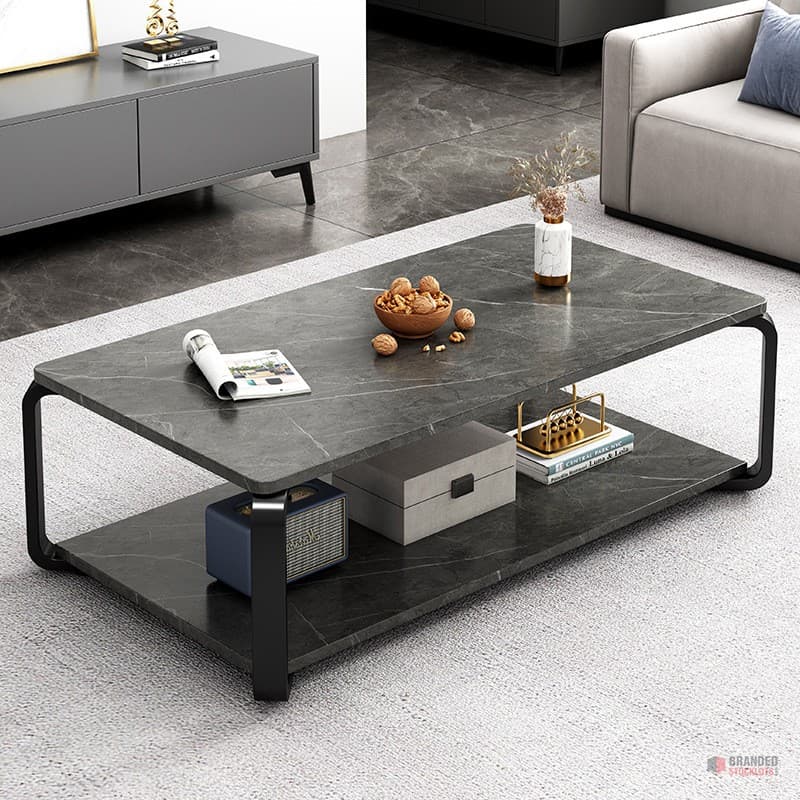 Luxury Marble Wood Coffee Table with Iron Legs - Ideal for Modern Living Spaces