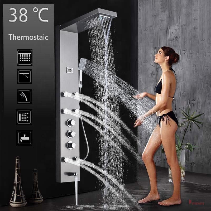 Premium Stainless Steel Wall Mounted Black Shower Column – Hotel's Modern Design