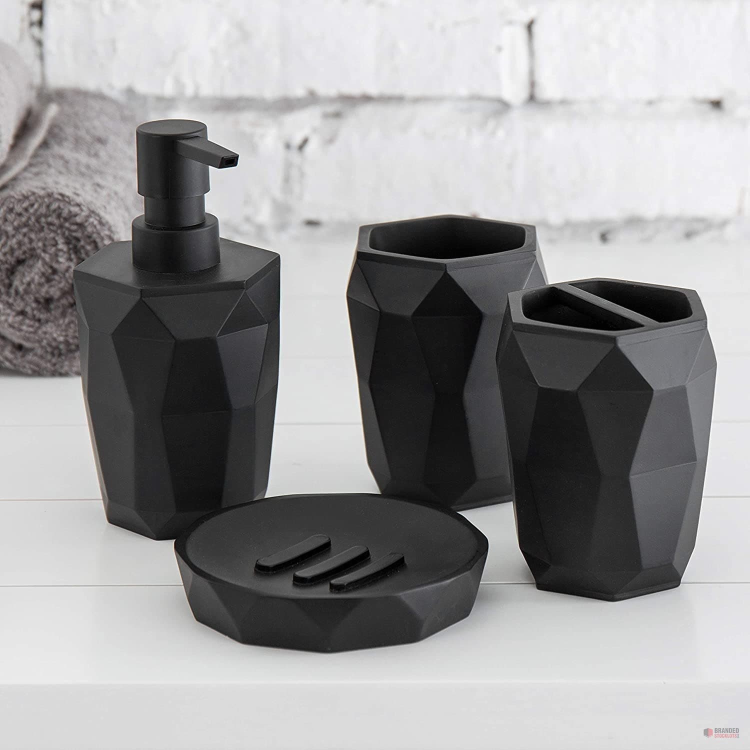 Premium Hotel Bathroom Accessories Set – Elegant Black Marble Stone Design