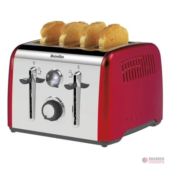 Breville VTT724 Aurora 4-Slice Wide Slot High Lift Toaster in Red