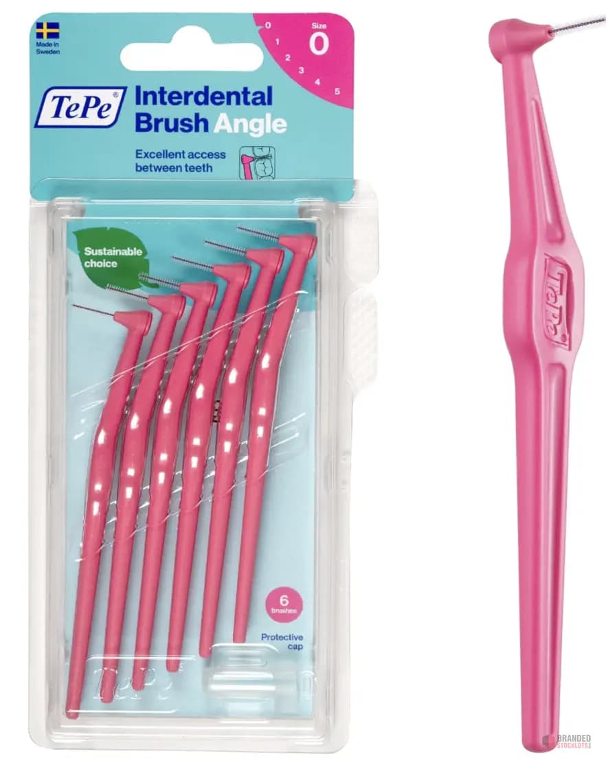 1000 PIECES TePe Interdental Brush Angle, Pink, 0.4mm/ISO 0, 6pcs, Interspace Cleaning, Plaque