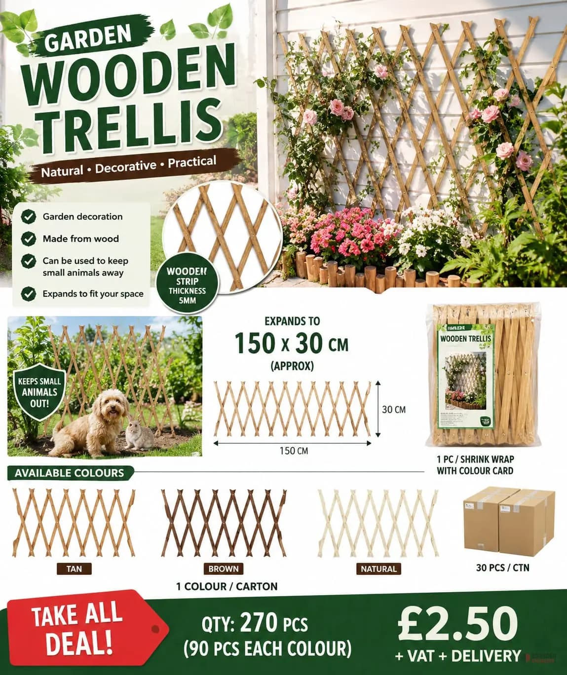 270 PIECES Garden Wooden Trellis
