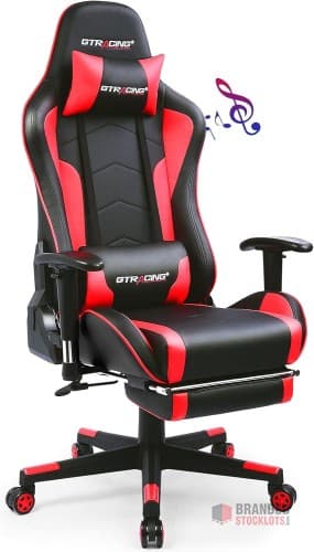 Bulk GTRACING Gaming Chair with Footrest and Bluetooth Speakers - Red"