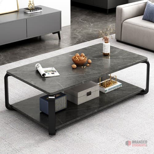 Luxury Marble Wood Coffee Table with Iron Legs - Ideal for Modern Living Spaces