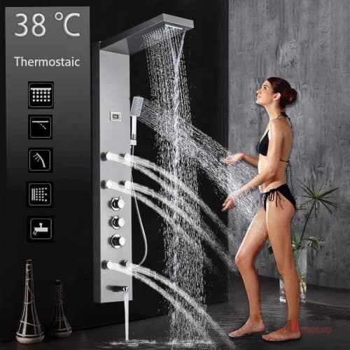 Premium Stainless Steel Wall Mounted Black Shower Column – Hotel's Modern Design