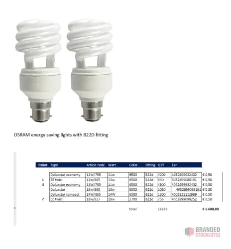 Extensive Stock of Osram Energy-Saving Lamps with B22D Fitting