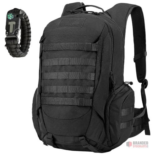 Waterproof Tactical Backpack with Paracord Bracelet - Military Backpack Black