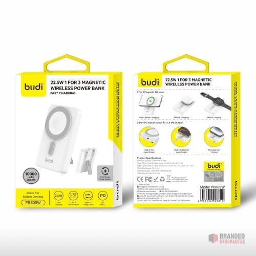 100 pieces Budi 22.5W 3 in 1 magnetic wireless power bank 10,000 mah
