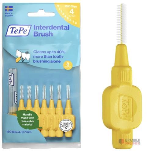 200 PACKS TePe Interdental Brush, Original, Yellow, 0.7mm/ISO 4, 8pcs, efficient Cleaning Between Teeth,