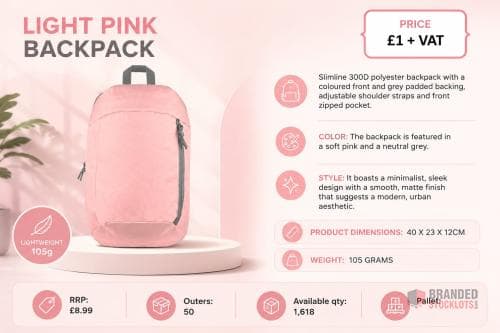 Pink Light Bag pack 105 Gramm size of the bag 40 x 23 x 12 cm