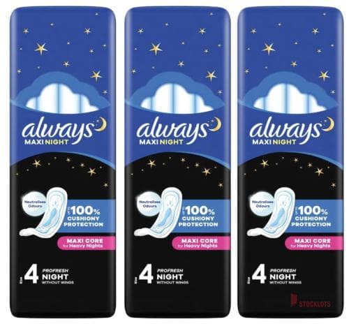 500 packs Always Maxi Night Profresh | Ultra Absorbent with Odor Protection for Night Use – 3 Pack
