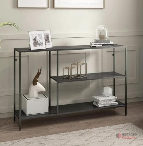 15 pieces Hallowood Furniture Bewdley Black Console Table with 2 Shelves, Sturdy Slim Metal Console Table,