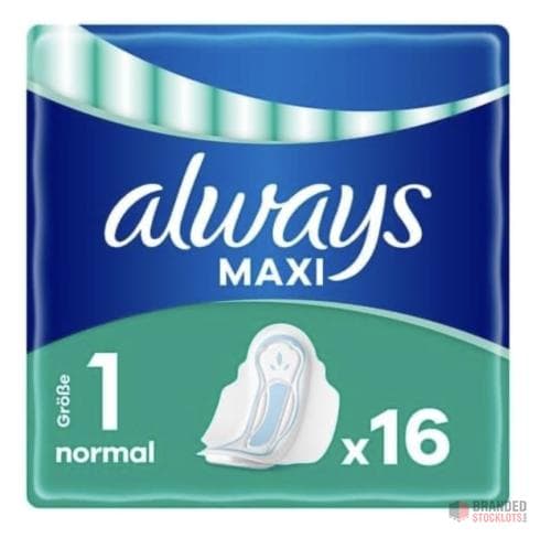 1232 packs Always Maxi Normal Pads with Wings (Size 1) Pack of 16 Up to 100% Protection