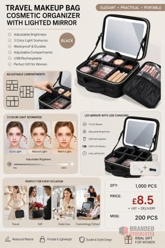 1000 PIECES Travel Makeup Bag Cosmetic Bag Makeup Organizer Bag with Lighted Mirror,