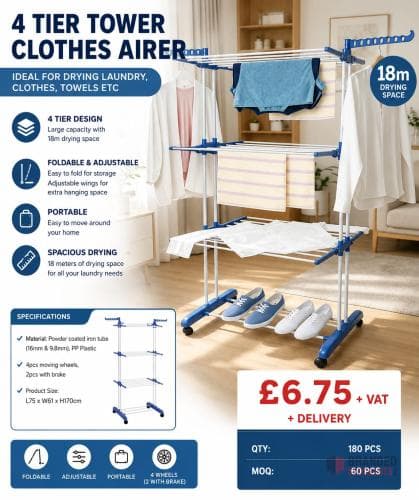180 PIECES 4 Tier Tower Clothes Airer
