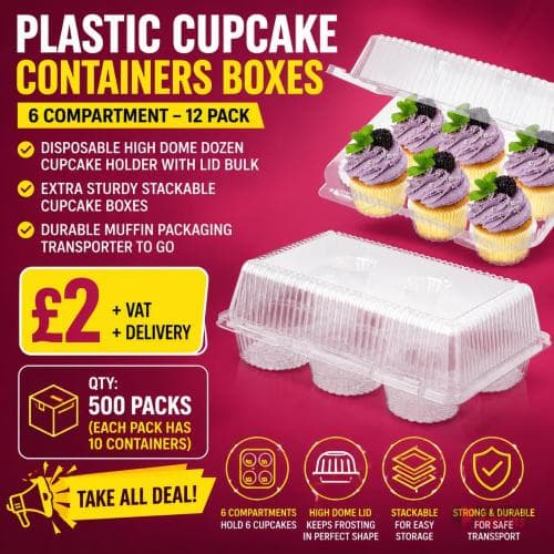 500 packs Plastic Cupcake Containers Boxes | 6 Compartment – 12 Pack