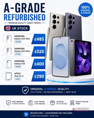 A-Grade Refurbished Devices, Samsung Galaxy , Apple iPad Air (5th Generation)