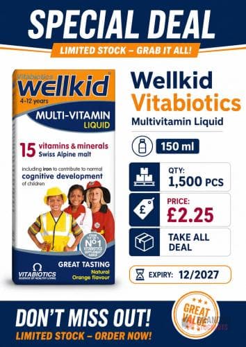 1500 pieces Wellkid Vitabiotics Multivitamin Liquid, 150 ml