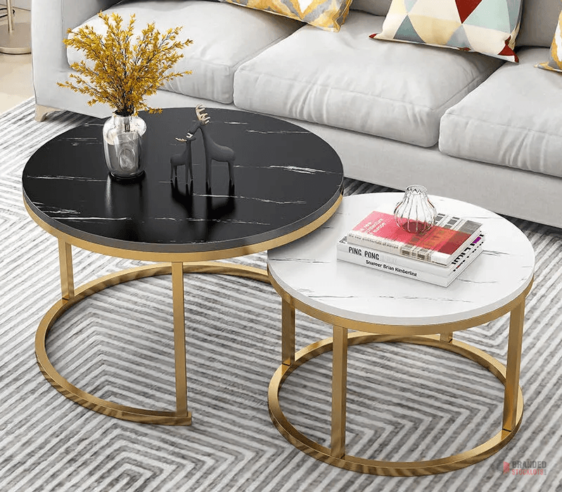 Modern Luxury Coffee Table - Wood Top with Marble Texture for Elegant Living Spaces