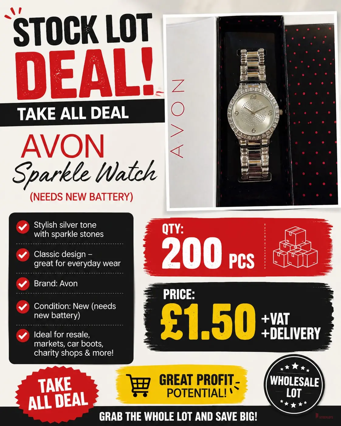 200 PIECES Avon Sparkle Watch (needs new battery) - Premier B2B Stocklot Marketplace 200 PIECES Avon Sparkle Watch (needs new battery) - Premier B2B Stocklot Marketplace