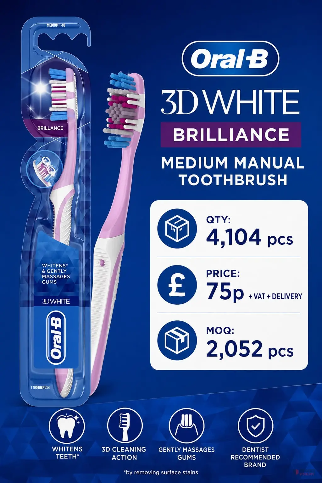 4104 PIECES Oral-B 3D White Brilliance Medium Manual Toothbrush - Premier B2B Stocklot Marketplace 4104 PIECES Oral-B 3D White Brilliance Medium Manual Toothbrush - Premier B2B Stocklot Marketplace