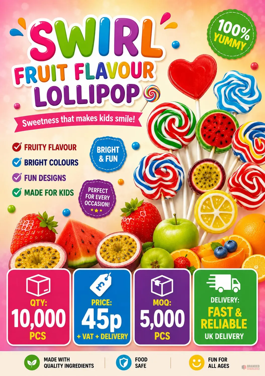 10.000 pieces Swirl Fruit Flavour Lollipop 🍭 - Premier B2B Stocklot Marketplace 10.000 pieces Swirl Fruit Flavour Lollipop 🍭 - Premier B2B Stocklot Marketplace