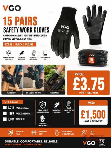 6586 sets VGO 15 Pairs Safety Work Gloves - Premier B2B Stocklot Marketplace