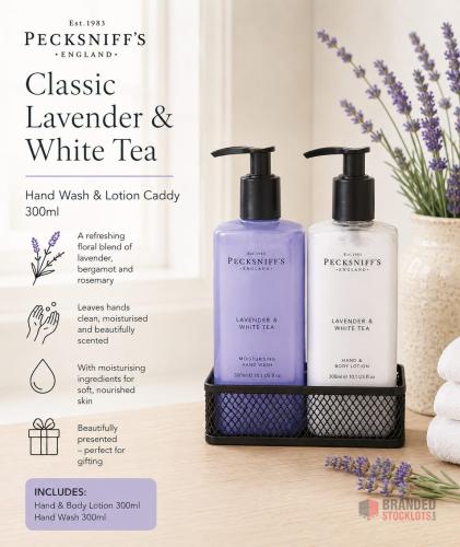 480 SETS pecksniffs Classic Lavender & White Tea Hand Wash & Lotion Caddy 300ml - Premier B2B Stocklot Marketplace