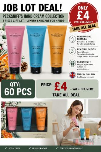 60 SETS Pecksniff’s Hand Cream Collection – 3 Piece Gift Set, - Premier B2B Stocklot Marketplace