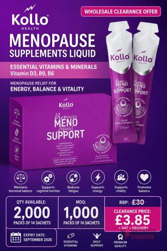 2000 PACKS Kollo Menopause Supplements Liquid, Essential Vitamins and Minerals Vitamin D3 B9 B6 Menopause Relief for Energy - Premier B2B Stocklot Marketplace