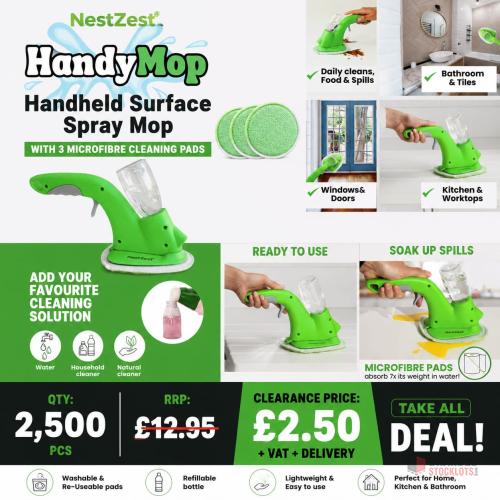 2500 PIECES Nest Zest HandyMop Handheld Surface Spray Mop with 3 Microfiber Cleaning Pads - Premier B2B Stocklot Marketplace