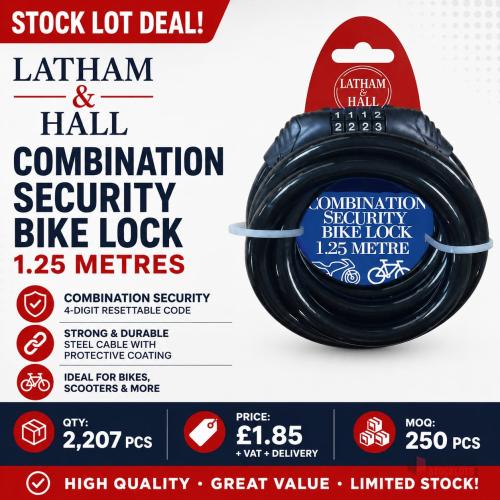 2207 PIECES LATHAM & HALL COMBINATION SECURITY BIKE LOCK 1.25 METRES - Premier B2B Stocklot Marketplace
