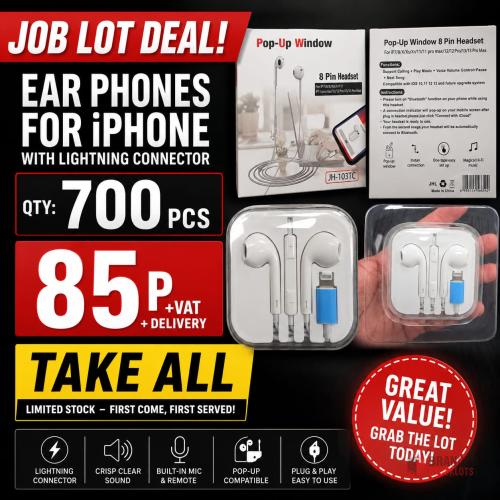 700 PIECES Ear Phones for iPhone with Lightning Connector WITH CABLE - Premier B2B Stocklot Marketplace