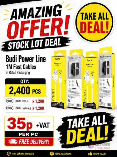 2400 PIECES Budi Power Line 1M Fast Cables in Retail Packaging - Premier B2B Stocklot Marketplace