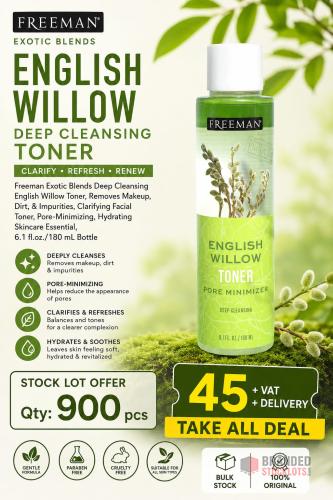 900 PIECES Freeman Exotic Blends Deep Cleansing English Willow Toner, - Premier B2B Stocklot Marketplace