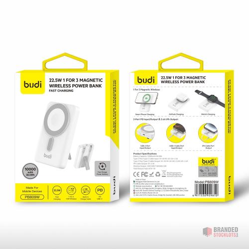 100 pieces Budi 22.5W 3 in 1 magnetic wireless power bank 10,000 mah - Premier B2B Stocklot Marketplace