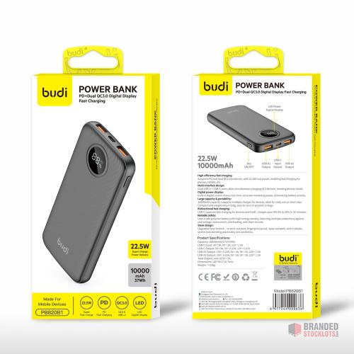 20 pieces Budi 10,000 mAh PD Fast Charging Power Bank - Premier B2B Stocklot Marketplace