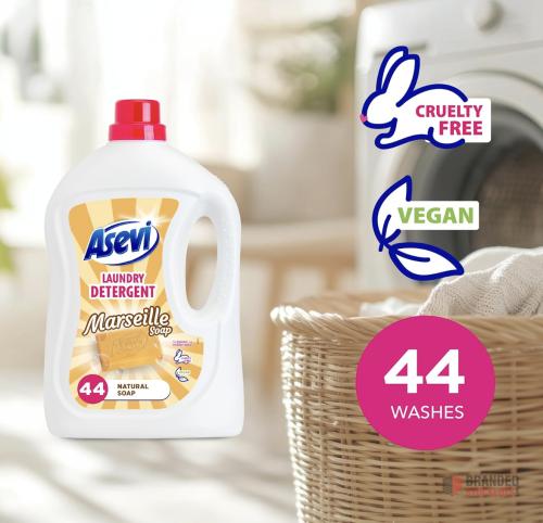 150 pieces Asevi Laundry Detergent, Washing Liquid Detergent, Laundry Cleanser, 2376 ml, 44 Washes, Marseille Soap - thumbnail image - Premier B2B Stocklot Marketplace