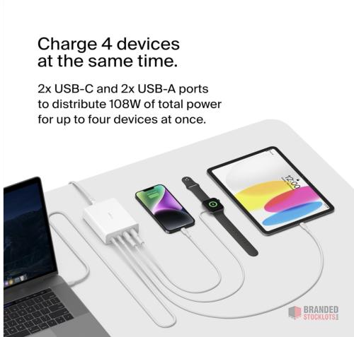 420 pieces Belkin 108W GaN USB Charging Station for Multiple Devices (UK) - thumbnail image - Premier B2B Stocklot Marketplace