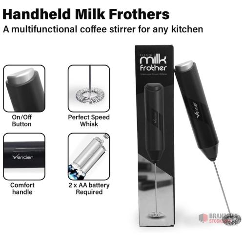 250 PIECES Vencier Handheld Milk Frother – Stainless Steel Electric Whisk - thumbnail image - Premier B2B Stocklot Marketplace