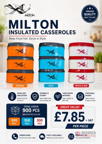 900 pieces MILTON INSULATED CASSEROLES Keep Food Hot. Serve in Style. - Premier B2B Stocklot Marketplace