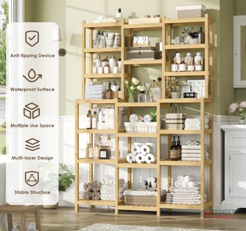 160 pieces FOREHILL Bamboo Storage Shelf, 7-tier Free Standing Shelving Unit, - Premier B2B Stocklot Marketplace