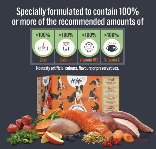 2100 pieces HiLife Adult Wet Dog Food, Mixed Chicken Recipes, Complete Dog Food Pouches, 100% Natural ingredients - thumbnail image - Premier B2B Stocklot Marketplace